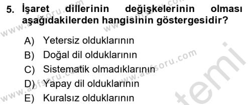 Türk İşaret Dili Dersi 2021 - 2022 Yılı (Vize) Ara Sınavı 5. Soru