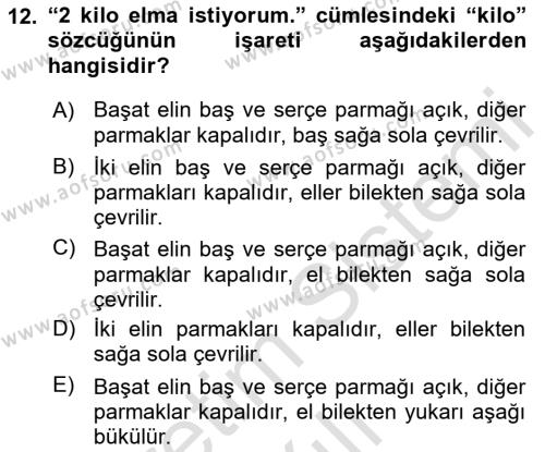 Türk İşaret Dili Dersi 2021 - 2022 Yılı Yaz Okulu Sınavı 12. Soru