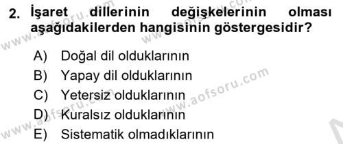 Türk İşaret Dili Dersi 2023 - 2024 Yılı (Vize) Ara Sınavı 2. Soru