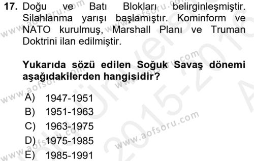 Uluslararası İlişkilere Giriş Dersi 2015 - 2016 Yılı (Vize) Ara Sınavı 17. Soru