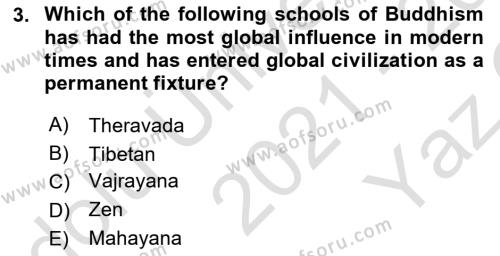 Contemporary World Civilizations Dersi 2021 - 2022 Yılı Yaz Okulu Sınavı 3. Soru