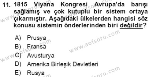 Uluslararası Politika 1 Dersi 2020 - 2021 Yılı Yaz Okulu Sınavı 11. Soru