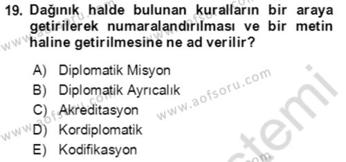 Uluslararası Politika 1 Dersi 2020 - 2021 Yılı Yaz Okulu Sınavı 19. Soru