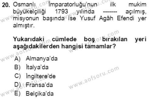 Uluslararası Politika 1 Dersi 2020 - 2021 Yılı Yaz Okulu Sınavı 20. Soru