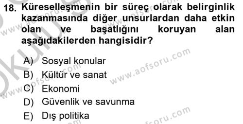 Uluslararası Politika 2 Dersi 2018 - 2019 Yılı Yaz Okulu Sınavı 18. Soru