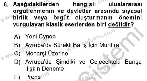 Uluslararası Politika 2 Dersi 2018 - 2019 Yılı Yaz Okulu Sınavı 6. Soru