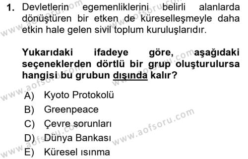 Uluslararası Politika 2 Dersi 2021 - 2022 Yılı (Vize) Ara Sınavı 1. Soru