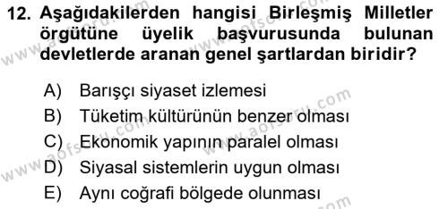 Uluslararası Politika 2 Dersi 2021 - 2022 Yılı (Vize) Ara Sınavı 12. Soru