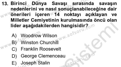 Uluslararası Politika 2 Dersi 2021 - 2022 Yılı (Vize) Ara Sınavı 13. Soru