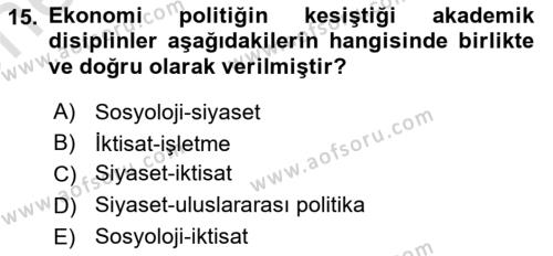 Uluslararası Politika 2 Dersi 2021 - 2022 Yılı (Vize) Ara Sınavı 15. Soru