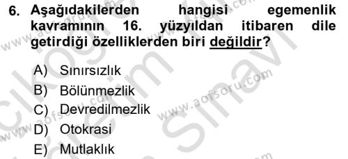 Uluslararası Politika 2 Dersi 2021 - 2022 Yılı (Vize) Ara Sınavı 6. Soru