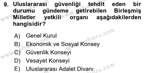 Uluslararası Politika 2 Dersi 2021 - 2022 Yılı (Vize) Ara Sınavı 9. Soru