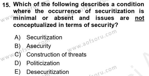 Theories Of International Relations 2 Dersi 2018 - 2019 Yılı (Vize) Ara Sınavı 15. Soru