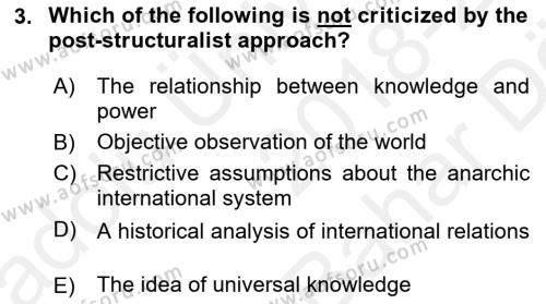 Theories Of International Relations 2 Dersi 2018 - 2019 Yılı (Vize) Ara Sınavı 3. Soru