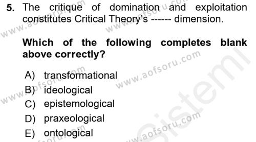 Theories Of International Relations 2 Dersi 2018 - 2019 Yılı (Final) Dönem Sonu Sınavı 5. Soru