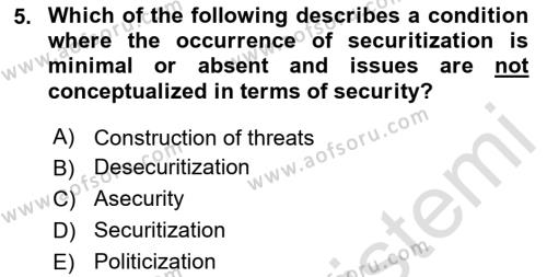 Theories Of International Relations 2 Dersi 2020 - 2021 Yılı Yaz Okulu Sınavı 5. Soru