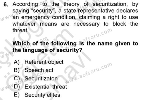 Theories Of International Relations 2 Dersi 2020 - 2021 Yılı Yaz Okulu Sınavı 6. Soru