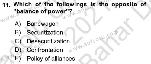 Theories Of International Relations 2 Dersi 2021 - 2022 Yılı (Vize) Ara Sınavı 11. Soru