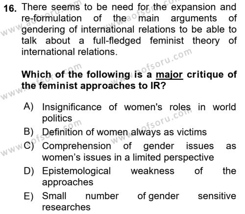 Theories Of International Relations 2 Dersi 2021 - 2022 Yılı (Final) Dönem Sonu Sınavı 16. Soru
