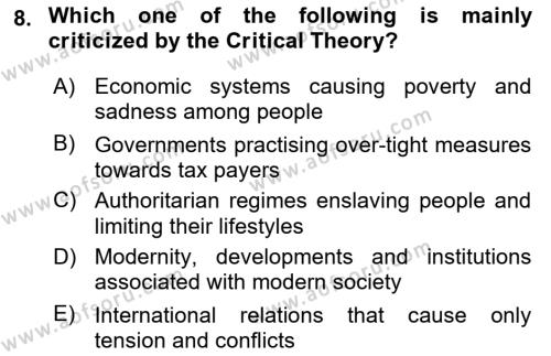 Theories Of International Relations 2 Dersi 2021 - 2022 Yılı (Final) Dönem Sonu Sınavı 8. Soru