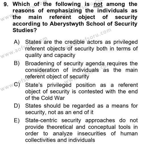 Theories Of International Relations 2 Dersi 2021 - 2022 Yılı (Final) Dönem Sonu Sınavı 9. Soru