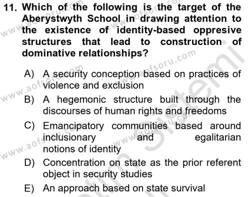 Theories Of International Relations 2 Dersi 2021 - 2022 Yılı Yaz Okulu Sınavı 11. Soru