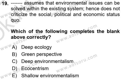 Theories Of International Relations 2 Dersi 2021 - 2022 Yılı Yaz Okulu Sınavı 19. Soru