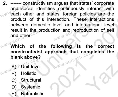 Theories Of International Relations 2 Dersi 2021 - 2022 Yılı Yaz Okulu Sınavı 2. Soru