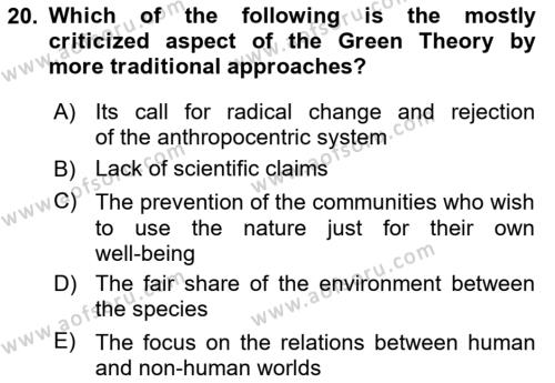 Theories Of International Relations 2 Dersi 2021 - 2022 Yılı Yaz Okulu Sınavı 20. Soru