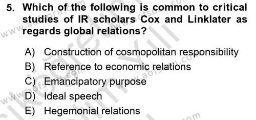 Theories Of International Relations 2 Dersi 2021 - 2022 Yılı Yaz Okulu Sınavı 5. Soru