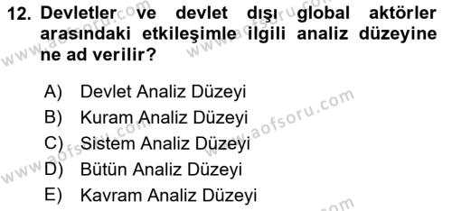 Strateji ve Güvenlik Dersi 2019 - 2020 Yılı (Vize) Ara Sınavı 12. Soru