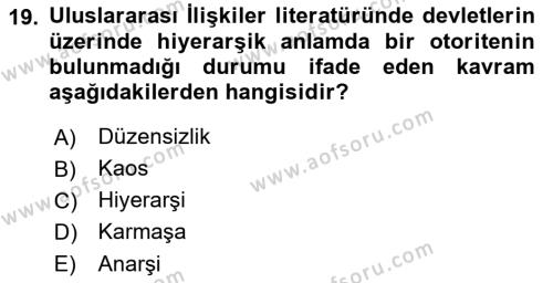 Strateji ve Güvenlik Dersi 2019 - 2020 Yılı (Vize) Ara Sınavı 19. Soru