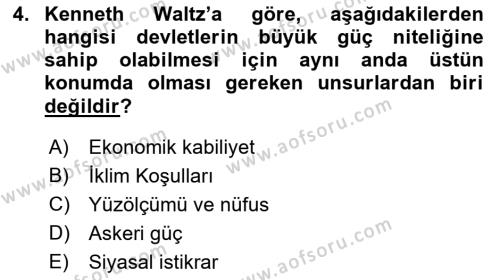 Strateji ve Güvenlik Dersi 2019 - 2020 Yılı (Vize) Ara Sınavı 4. Soru