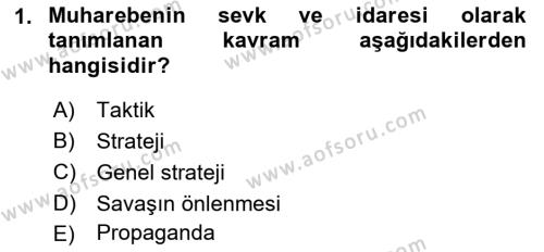 Strateji ve Güvenlik Dersi 2019 - 2020 Yılı (Final) Dönem Sonu Sınavı 1. Soru