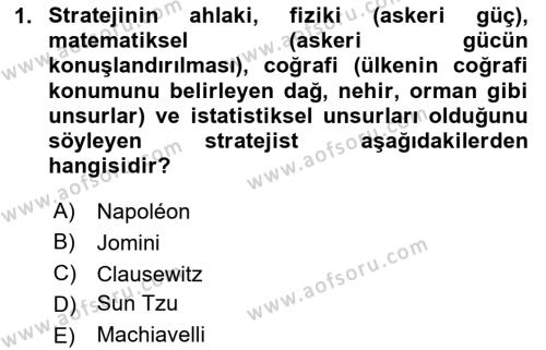 Strateji ve Güvenlik Dersi 2020 - 2021 Yılı Yaz Okulu Sınavı 1. Soru