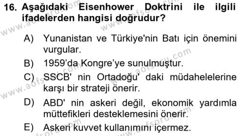 Strateji ve Güvenlik Dersi 2020 - 2021 Yılı Yaz Okulu Sınavı 16. Soru