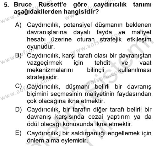 Strateji ve Güvenlik Dersi 2020 - 2021 Yılı Yaz Okulu Sınavı 5. Soru