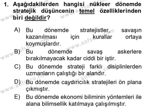 Strateji ve Güvenlik Dersi 2021 - 2022 Yılı (Vize) Ara Sınavı 1. Soru