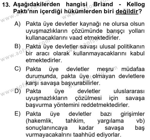 Strateji ve Güvenlik Dersi 2021 - 2022 Yılı (Vize) Ara Sınavı 13. Soru