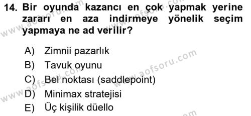 Strateji ve Güvenlik Dersi 2021 - 2022 Yılı (Vize) Ara Sınavı 14. Soru