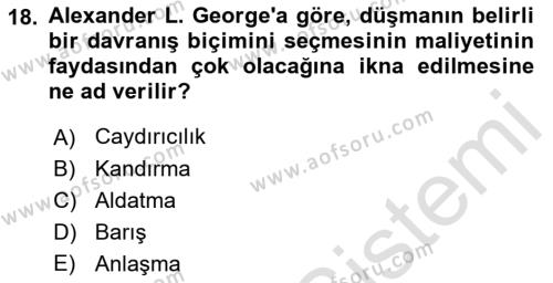 Strateji ve Güvenlik Dersi 2021 - 2022 Yılı (Vize) Ara Sınavı 18. Soru