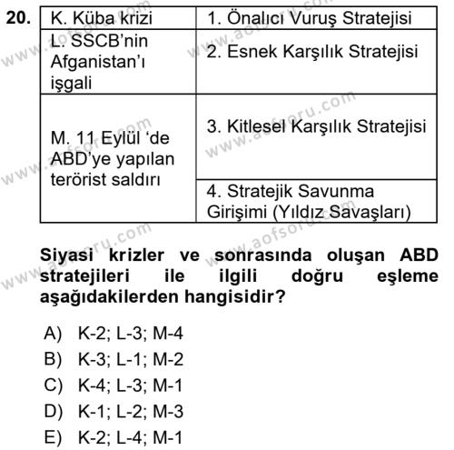 Strateji ve Güvenlik Dersi 2021 - 2022 Yılı (Vize) Ara Sınavı 20. Soru