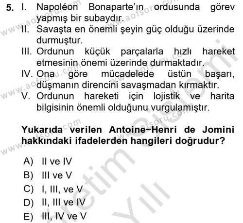 Strateji ve Güvenlik Dersi 2021 - 2022 Yılı Yaz Okulu Sınavı 5. Soru