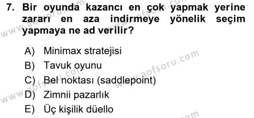 Strateji ve Güvenlik Dersi 2021 - 2022 Yılı Yaz Okulu Sınavı 7. Soru