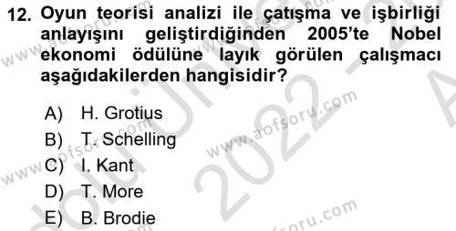 Strateji ve Güvenlik Dersi 2022 - 2023 Yılı (Vize) Ara Sınavı 12. Soru