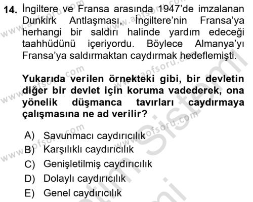 Strateji ve Güvenlik Dersi 2022 - 2023 Yılı (Vize) Ara Sınavı 14. Soru