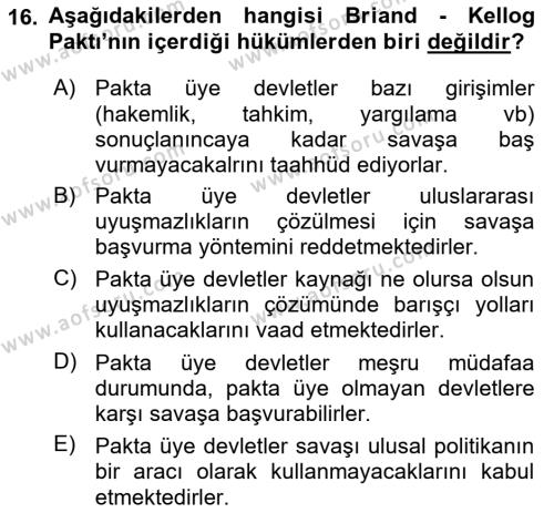 Strateji ve Güvenlik Dersi 2022 - 2023 Yılı (Vize) Ara Sınavı 16. Soru