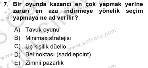 Strateji ve Güvenlik Dersi 2022 - 2023 Yılı Yaz Okulu Sınavı 7. Soru