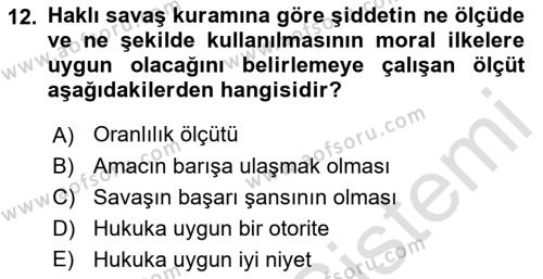 Strateji ve Güvenlik Dersi 2023 - 2024 Yılı (Vize) Ara Sınavı 12. Soru