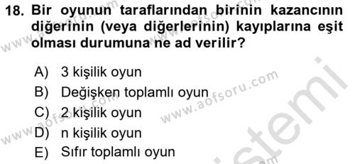 Strateji ve Güvenlik Dersi 2023 - 2024 Yılı (Vize) Ara Sınavı 18. Soru